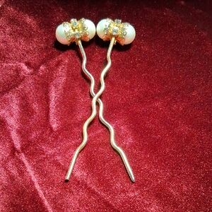 Elegant Gold, Rhinestone And Pearl Hair Pins